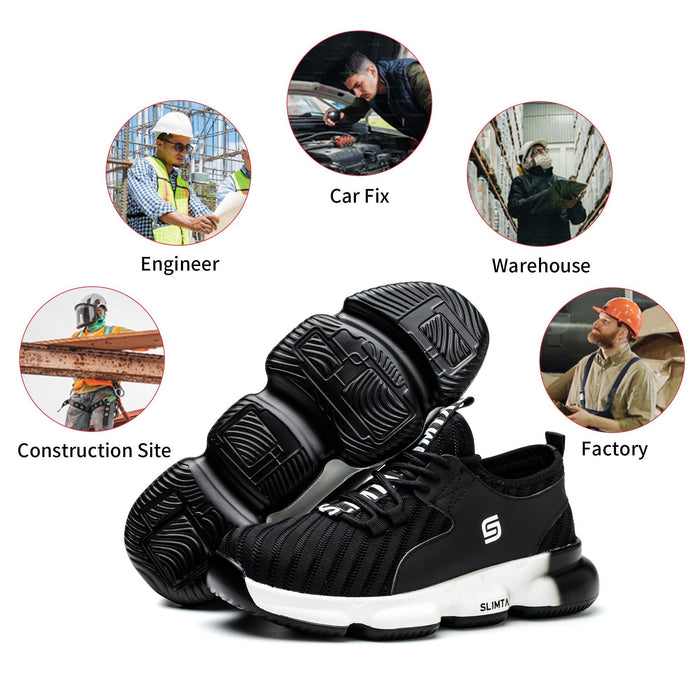 Durable and stylish SLIMTA 832 Airwalk White Safety Shoes for industrial workers in Mussafah, Abu Dhabi, featuring breathable and anti-puncture design.