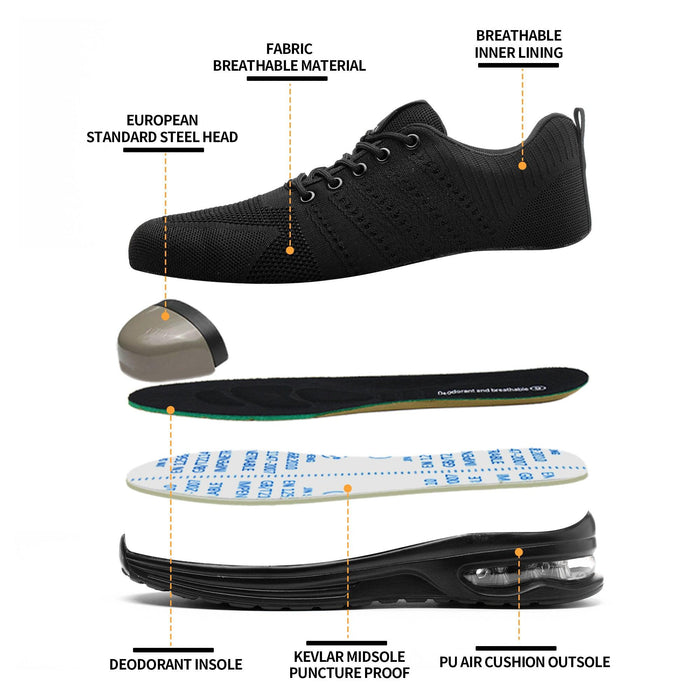 Top view of SLIMTA 333 safety shoes displaying breathable fabric and secure lace-up closure.