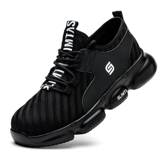 SLIMTA 832 Airwalk Black Safety Shoes in Dubai, featuring a lightweight design, anti-slip outsole, and breathable material for industrial workers."