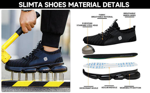 Stylish and durable SLIMTA 832 Airwalk Black Safety Shoes available in Abu Dhabi, perfect for construction and warehouse workers."