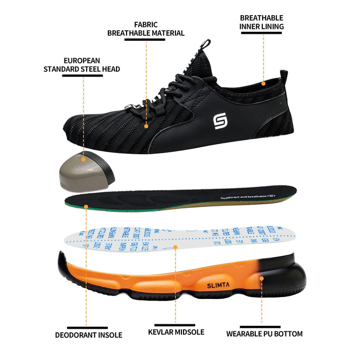 SLIMTA 832 Airwalk Orange Safety Shoes with anti-slip soles and reinforced toe cap, available in Ajman for industrial and construction workers.