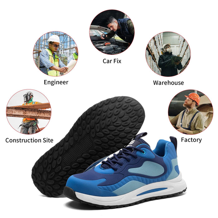 Breathable and anti-slip SLIMTA Composite Defender Blue Safety Shoes in Fujairah, ideal for factory and warehouse workers seeking comfort and protection."