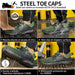 Left-side view of SLIMTA Green 223 safety shoes highlighting the wide-fit design and durable green upper