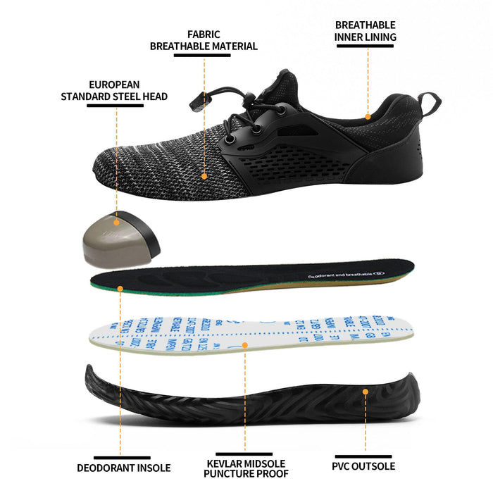 op view of SLIMTA Grey 223 safety shoes displaying breathable grey fabric and secure lace-up closure