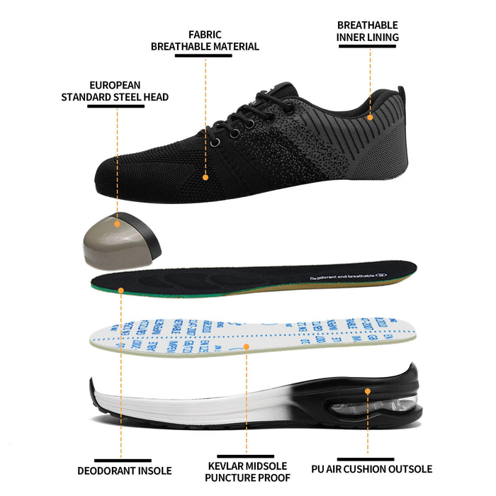 Top view of SLIMTA Grey 333 safety shoes displaying breathable fabric and secure lace-up closure